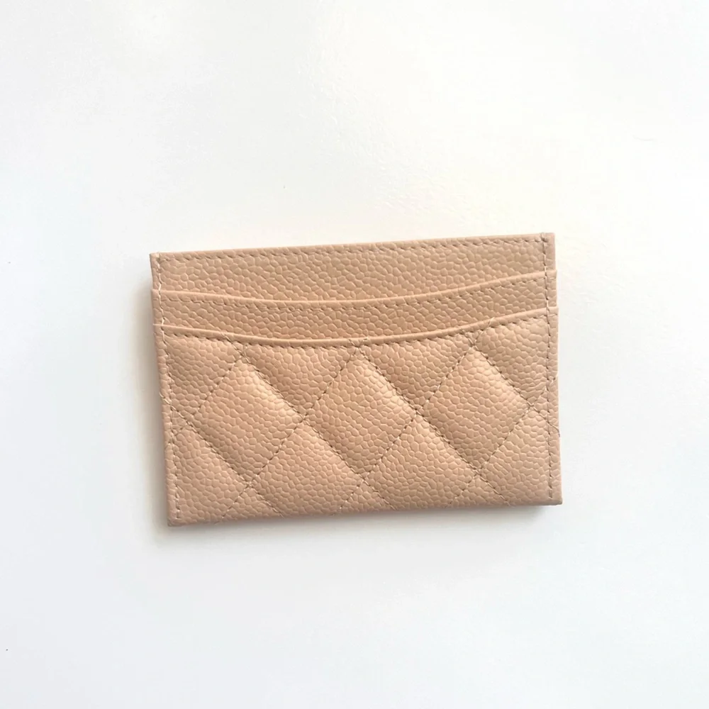 🔥CHANEL Caviar Quilted Card Holder in Beige
